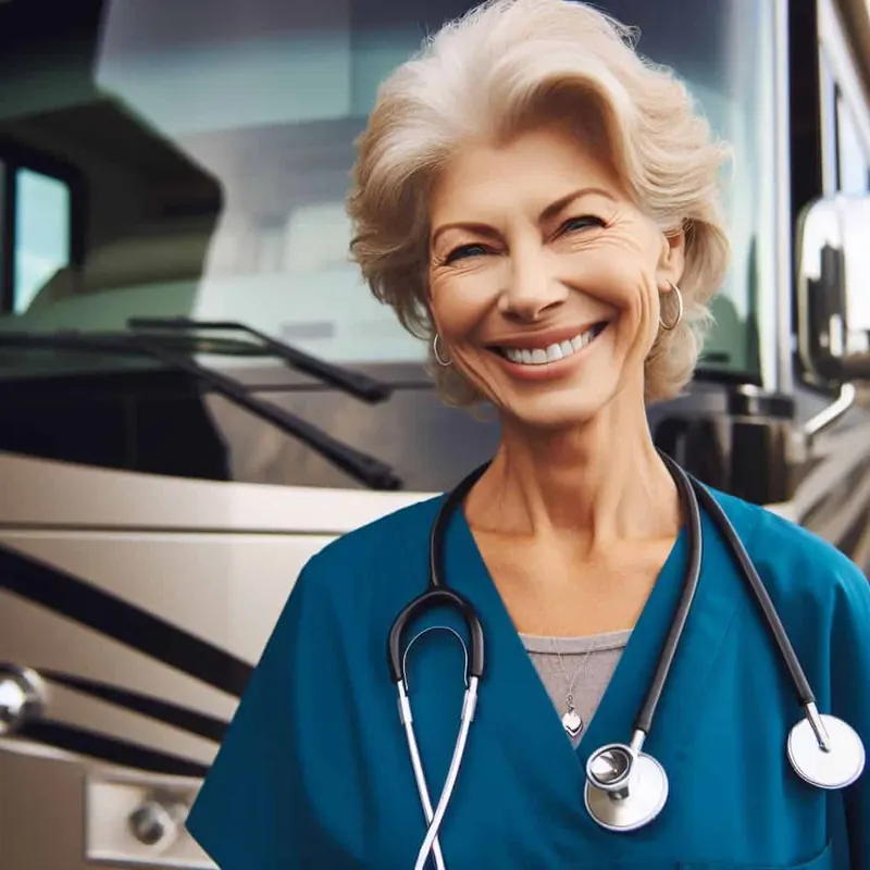 Traveling nurse in scrubs