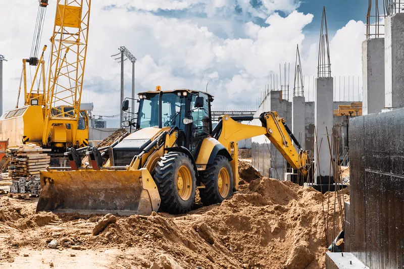 Construction tractor at a work site