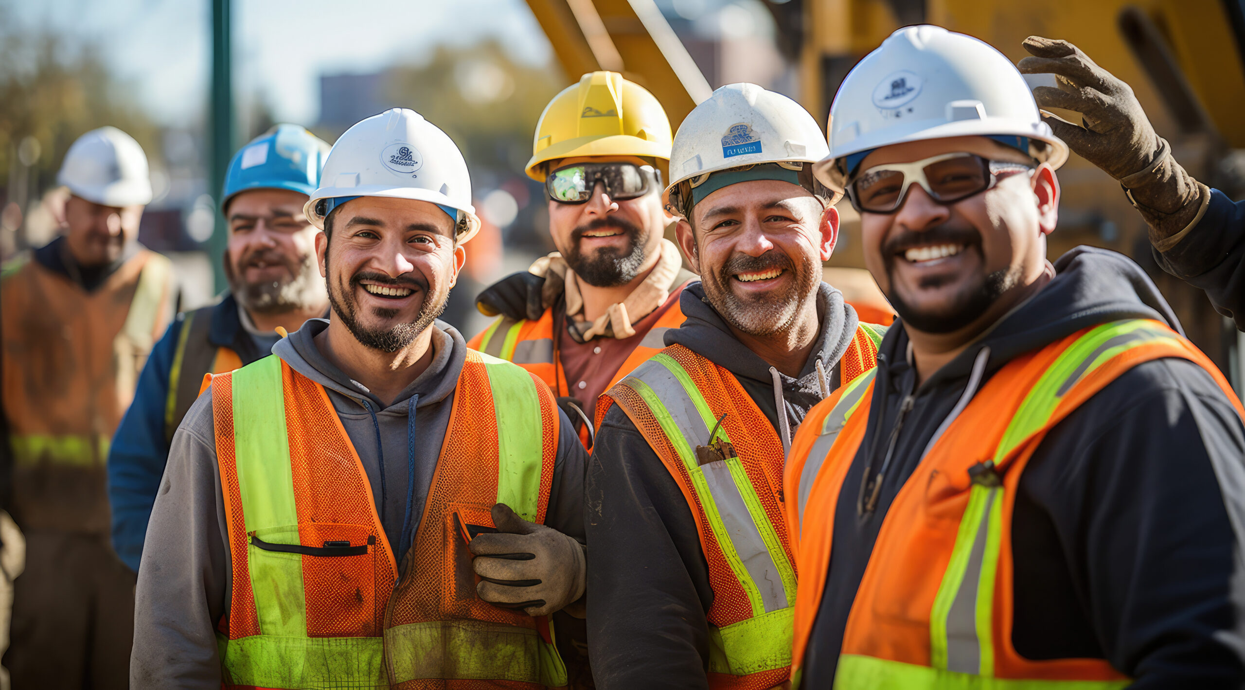 construction workers in uniform smiling